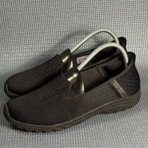 Skechers Women’s Reggaefest Guiding Light Black Slip On Shoes‎ Size 7.5